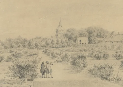 Gezicht op het dorp Marigny by Charles Nicolas Cochin, drawing, 1760