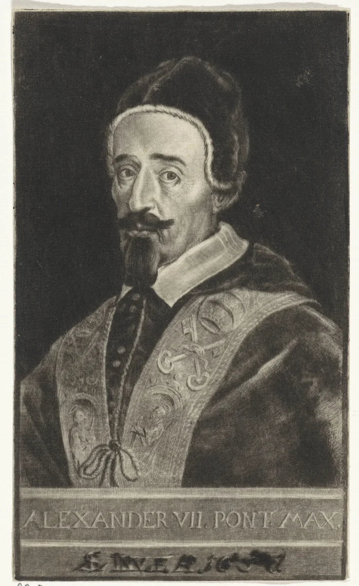 Portret van paus Alexander VII by Ludwig von Siegen, print, 1657