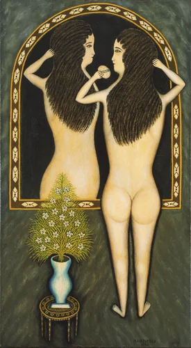 Girl in a Mirror by Morris Hirshfield, painting, 1940