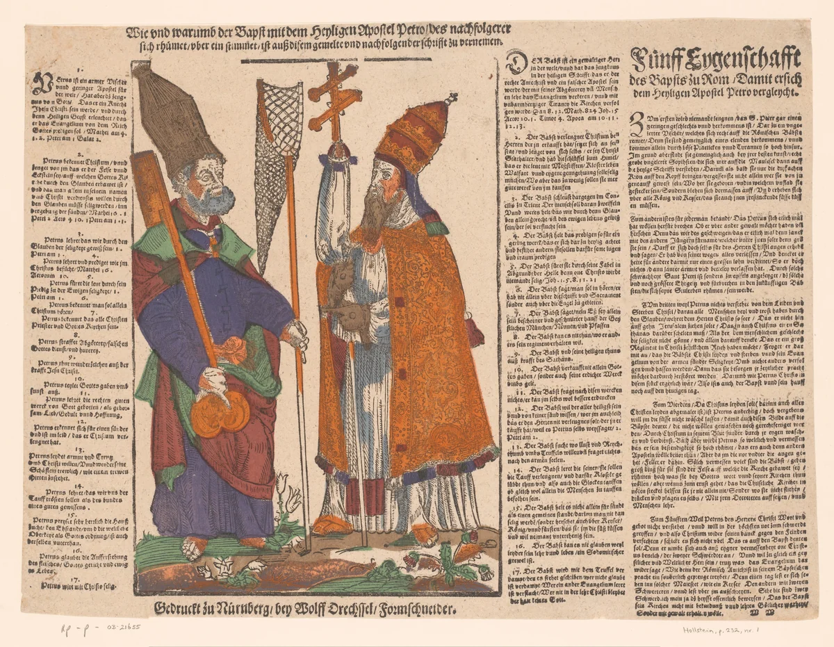 Apostel Petrus en een paus by Unknown, print, 1576-1602