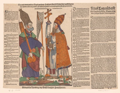 Apostel Petrus en een paus by Unknown, print, 1576-1602