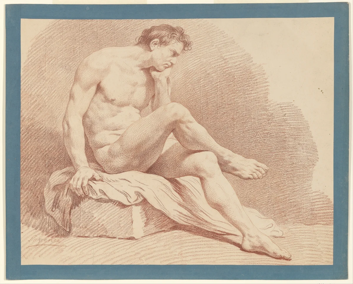 Seated Male Nude by Louis Lagrenée, drawing, 1735-1805