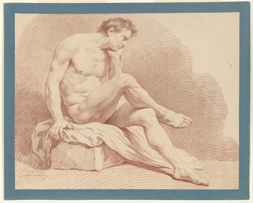 Seated Male Nude by Louis Lagrenée, drawing, 1735-1805