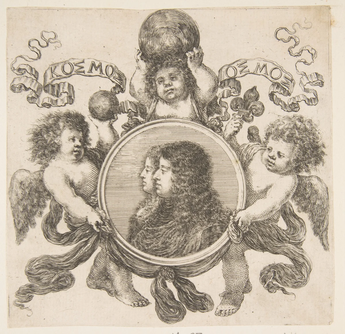 Cosimo de Medici, Prince of Tuscany, and His Wife, Marguerite Louise d'Orleans by Stefano della Bella, print, 1661