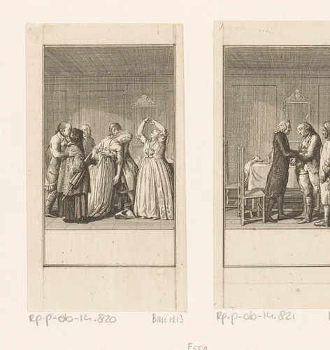 Friederike valt flauw als ze hoort over Antons ongeluk by Daniel Nikolaus Chodowiecki, print, 1786