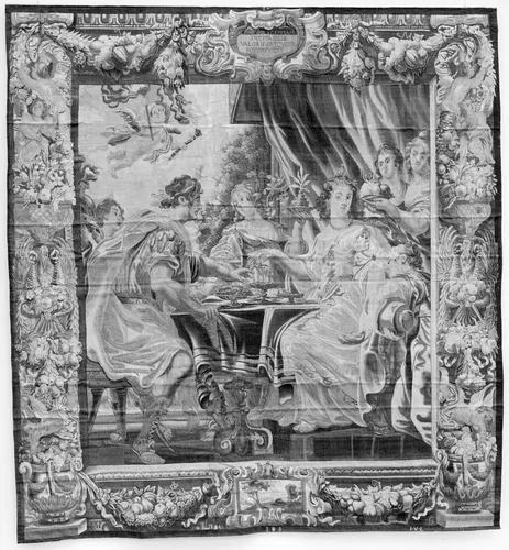 Cleopatra Dissolving the Pearl from a set of The Story of Antony and Cleopatra by Justus van Egmont, textile, 1645-1677