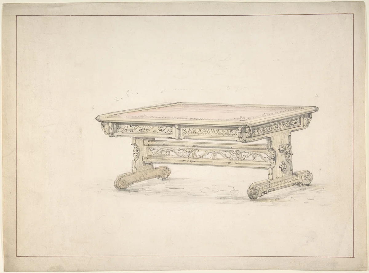 Design for a Renaissance Style Table by anonymous, drawing, 1800-1900