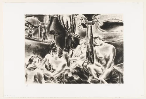 Four Nudes - (Café on the Boulevard Clichy) by Yasuo Kuniyoshi, print, 1928