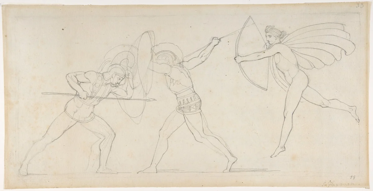 Illustration for "Seven Chiefs Against Thebes" (recto); Studies of Figures (verso) by John Flaxman, drawing, 1789-1799