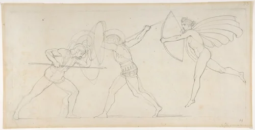 Illustration for "Seven Chiefs Against Thebes" (recto); Studies of Figures (verso) by John Flaxman, drawing, 1789-1799