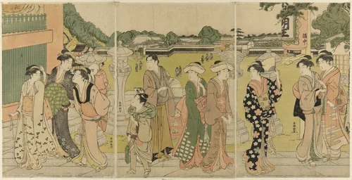 Visiting a temple dedicated to Fudo by Katsukawa Shuncho, print, 1775-1806