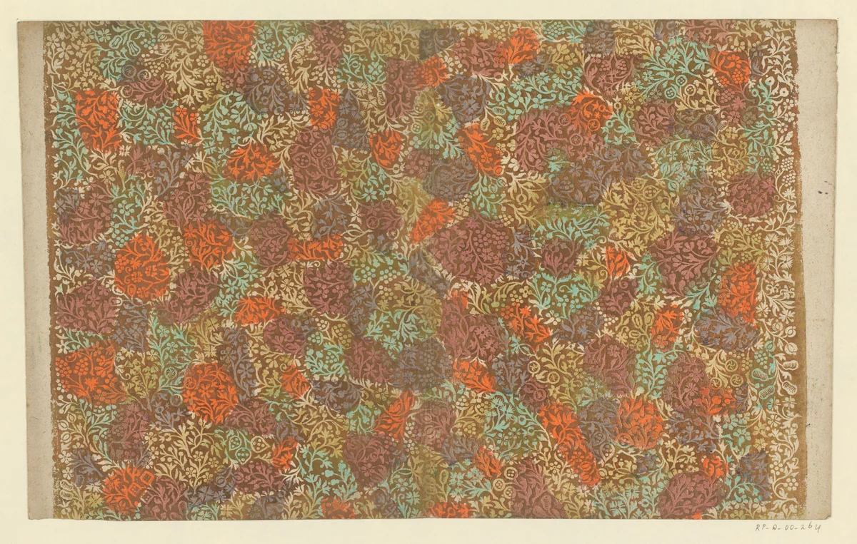 Blad met ranken met bloemen en vruchten by anonymous, other, 1750-1850