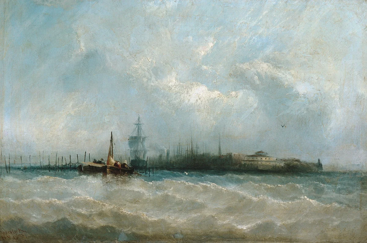 New York from the Harbor Showing the Battery and Castle Garden by Alfred Copestick, artwork, 1858