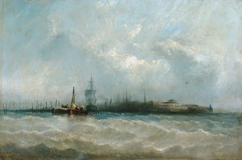 New York from the Harbor Showing the Battery and Castle Garden by Alfred Copestick, artwork, 1858
