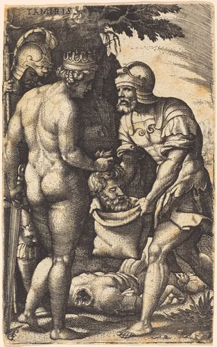 Tomyris with the Head of Cyrus by Georg Pencz, print, 1500-1550
