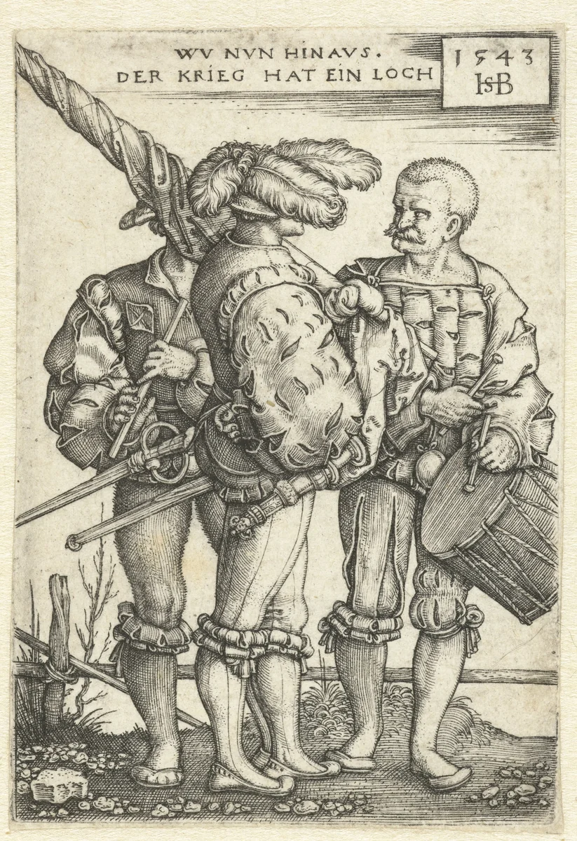 Vaandeldrager, tamboer en fluitspeler by Unknown, print, 1543