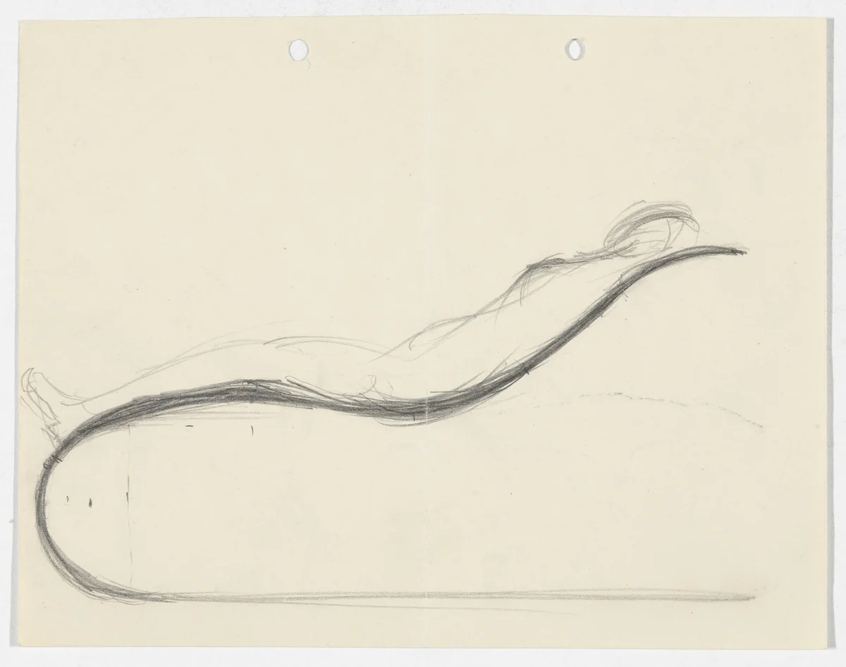 Reclining Chair without Arms (Elevation sketch with figure) by Ludwig Mies van der Rohe, mies van der rohe archive, 1926