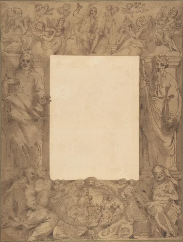 Border Design with Saints by anonymous, drawing, 1600-1699