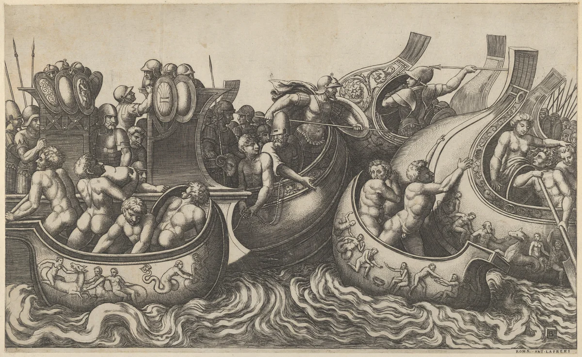 Naval Battle, from "Speculum Romanae Magnificentiae" by Master of the Die, print, 1525-1560
