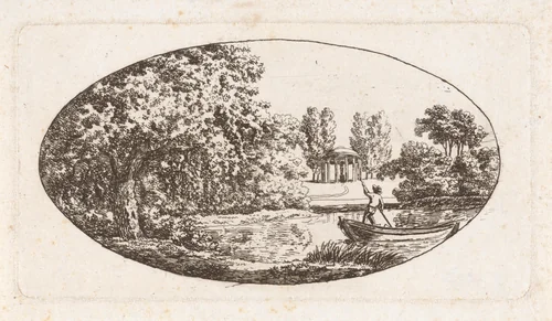 Vijver met aan de overzijde een tempel met beeld by Johan Christiaan Willem Safft, print, 1788-1849