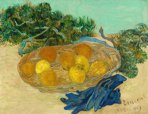 Still Life of Oranges and Lemons with Blue Gloves by Vincent van Gogh, painting, 1889
