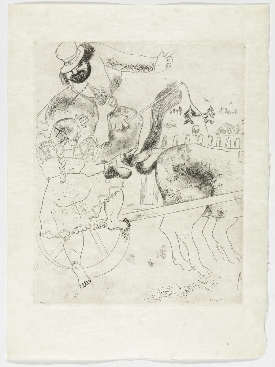 Pointing Out the Route (L'Indication de la route), plate XIX (supplementary suite) from Les Âmes mortes by Marc Chagall, illustrated book, 1923