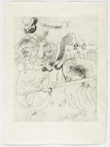Pointing Out the Route (L'Indication de la route), plate XIX (supplementary suite) from Les Âmes mortes by Marc Chagall, illustrated book, 1923
