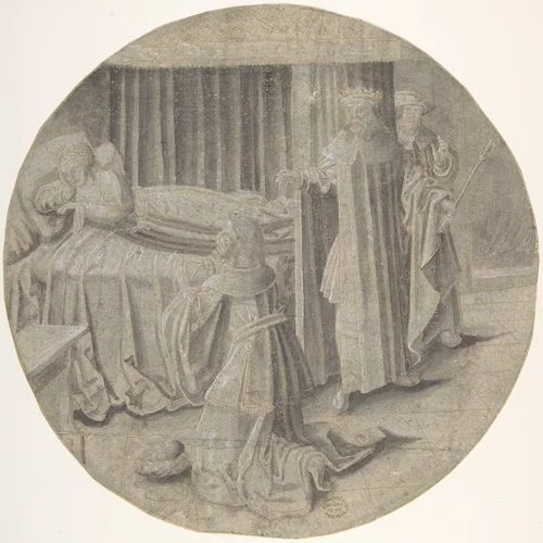 Haman begs Esther for his Life by Pseudo-Aert Ortkens, drawing, 1500-1540