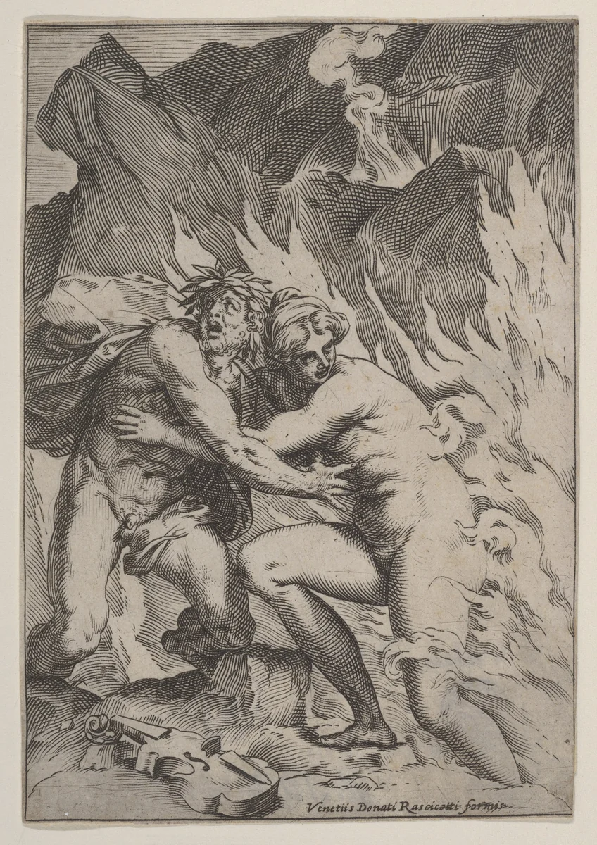 Orpheus and Eurydice by Agostino Carracci, print, 1585-1600