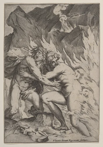 Orpheus and Eurydice by Agostino Carracci, print, 1585-1600