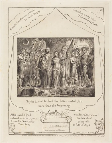 Job and His Wife Restored to Prosperity by William Blake, print, 1825