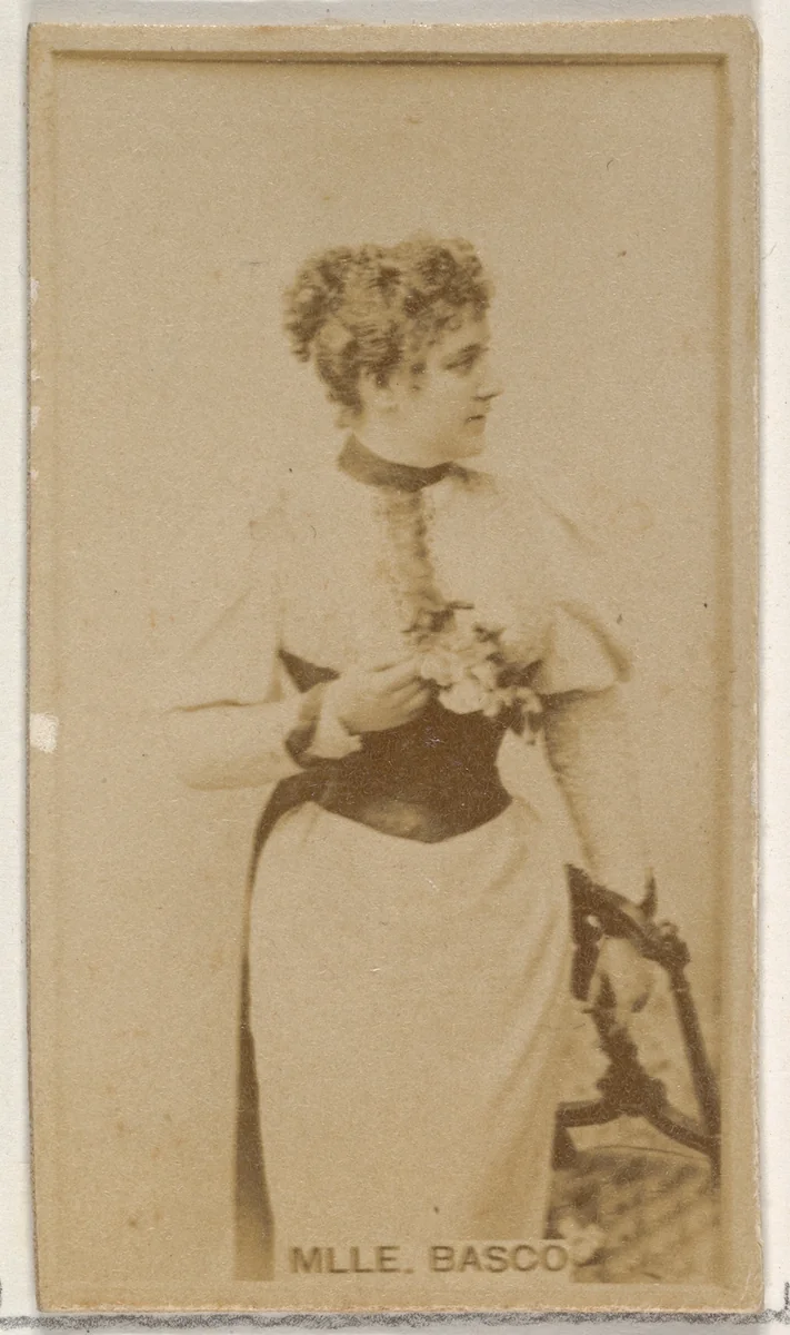 Mlle. Basco, from the Actors and Actresses series (N45, Type 8) for Virginia Brights Cigarettes by Allen & Ginter, photograph, 1885-1891