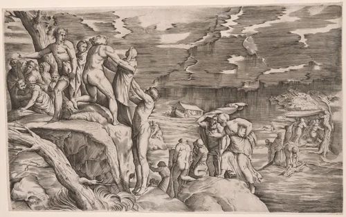The Deluge by Battista Franco, print, 1540-1549