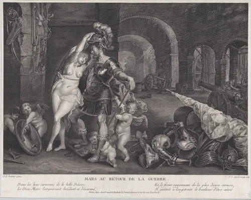 The Return from War: Mars Disarmed by Venus by Jean Jacques Avril, print, 1778