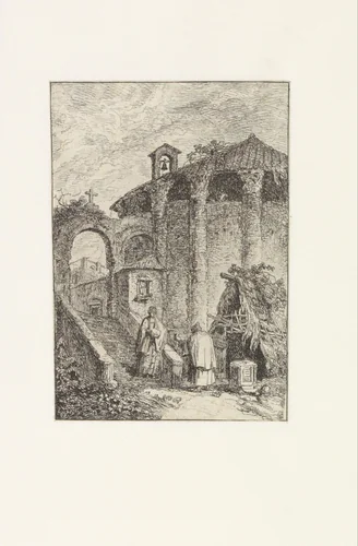 Antieke tempel by Hubert Robert, print, 1763-1766