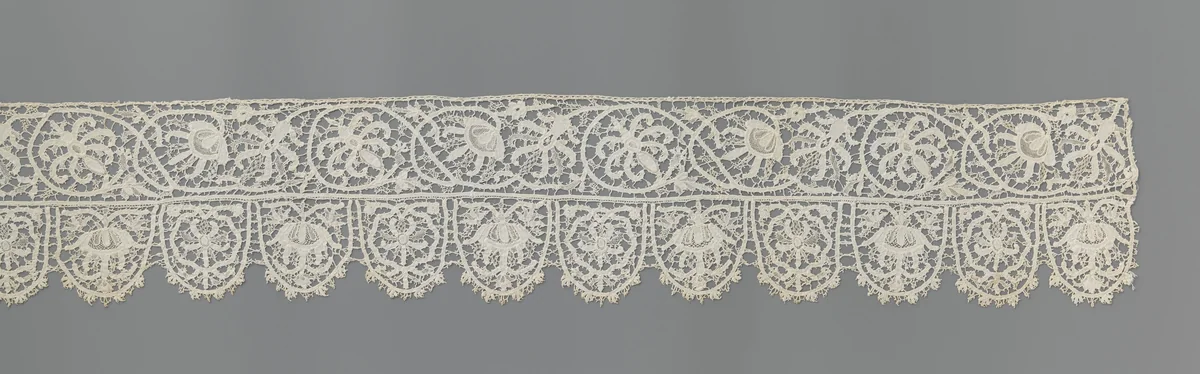 Strook naaldkant versierd met een rank met bloemen by anonymous, other, 1625-1645