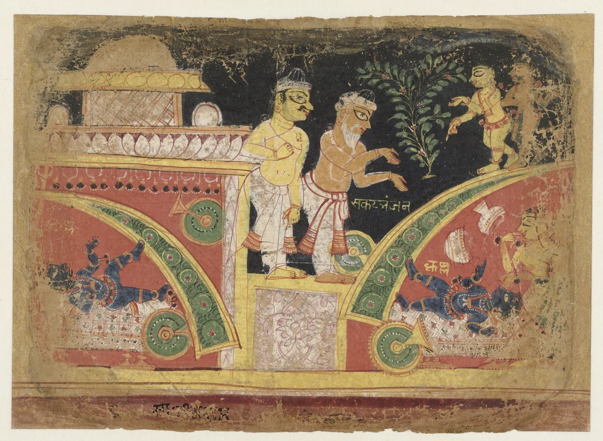 Krishna Overturning the Cart by Unknown, painting, 1520-1530