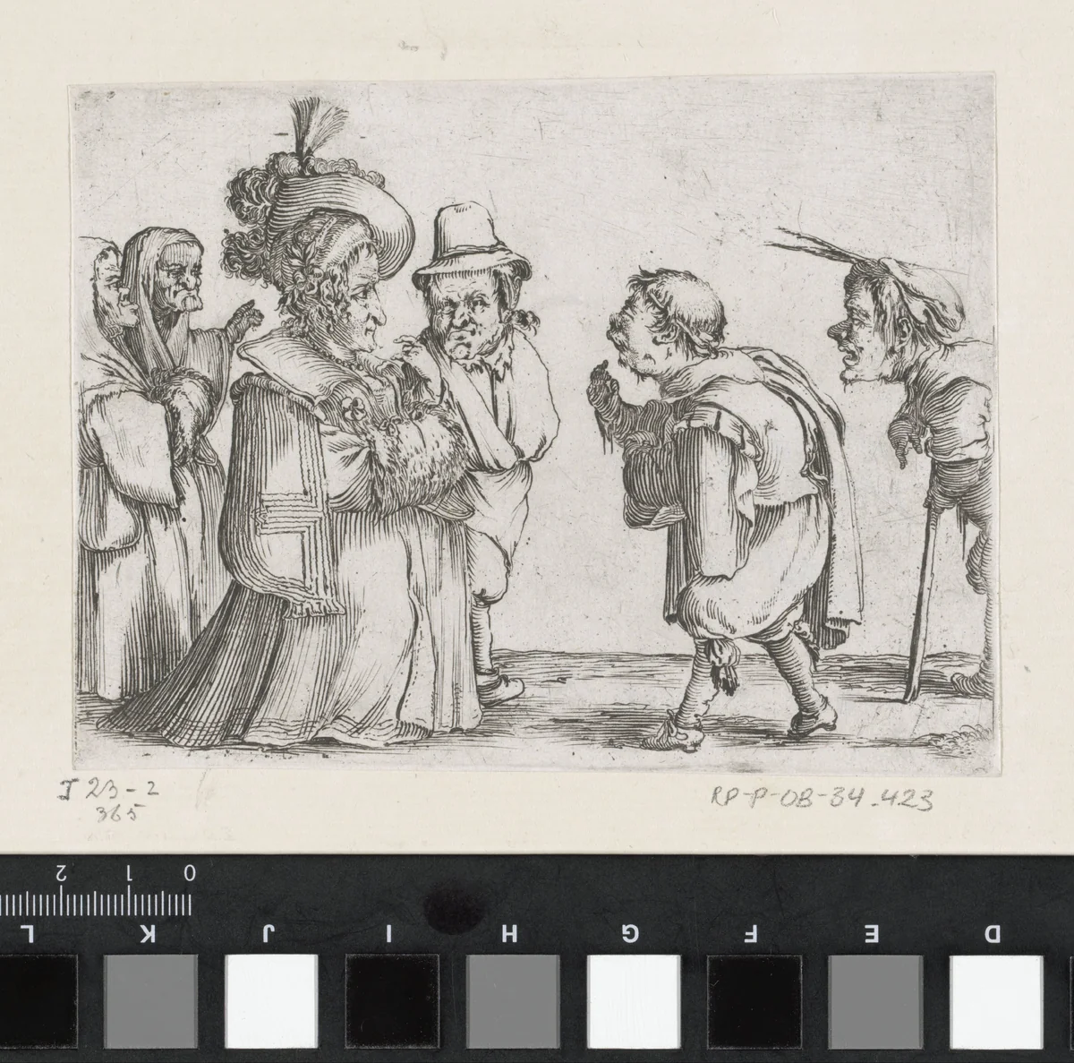 Ontmoeting tussen kleine mensen (karikaturen) by Stefano della Bella, print, 1620-1664