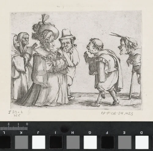 Ontmoeting tussen kleine mensen (karikaturen) by Stefano della Bella, print, 1620-1664