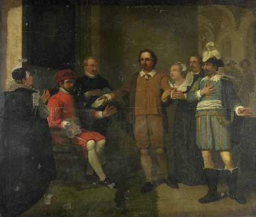 Jacob Simonsz de Rijk getting the Spanish Governor-General Requesens to Release Marnix van Sint Aldegonde, 1575 by Jan Willem Pieneman, painting, 1805-1808