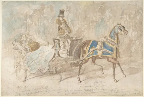 Winter Drive by Constantin Guys, drawing, 1815-1892