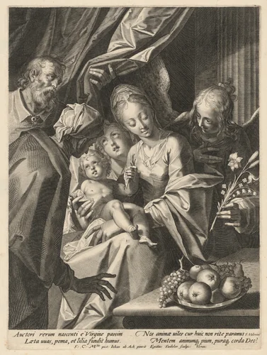 The Holy Family with Saint Anne and Two Angels by Aegidius Sadeler II, print, 1593