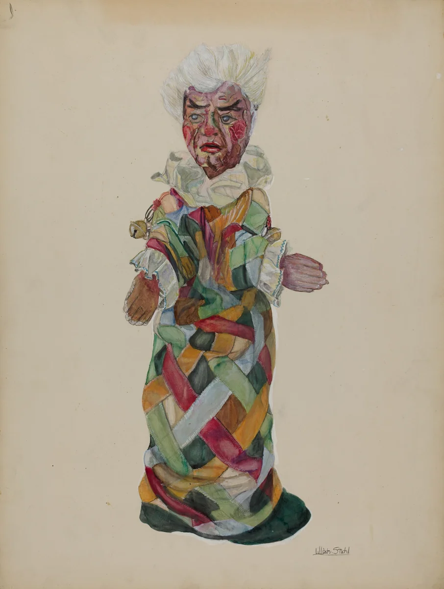 Clown Hand Puppet by Lillian Stahl, index of american design, 1935-1942