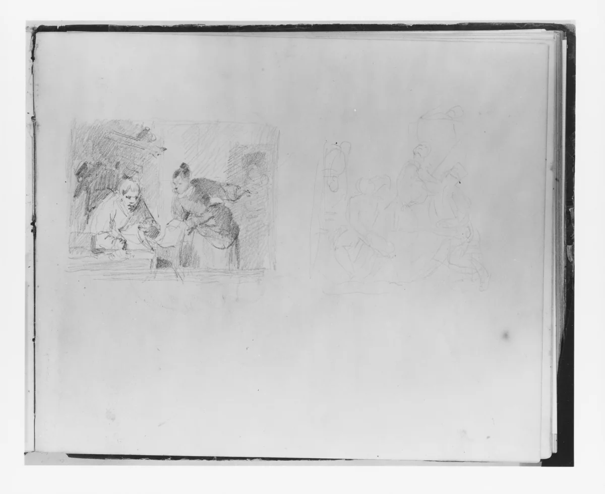 Two Sketches of Interior Scenes (from Sketchbook) by Francis William Edmonds, artwork, 1835-1839
