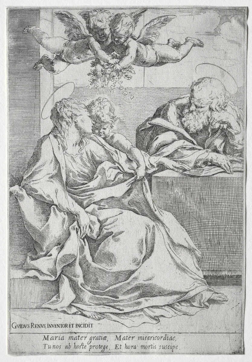 The Holy Family with Two Angels by Guido Reni, print, 1590-1610