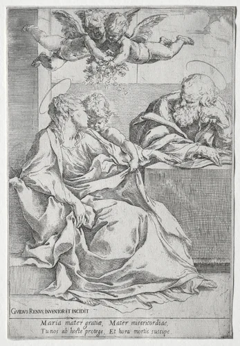 The Holy Family with Two Angels by Guido Reni, print, 1590-1610