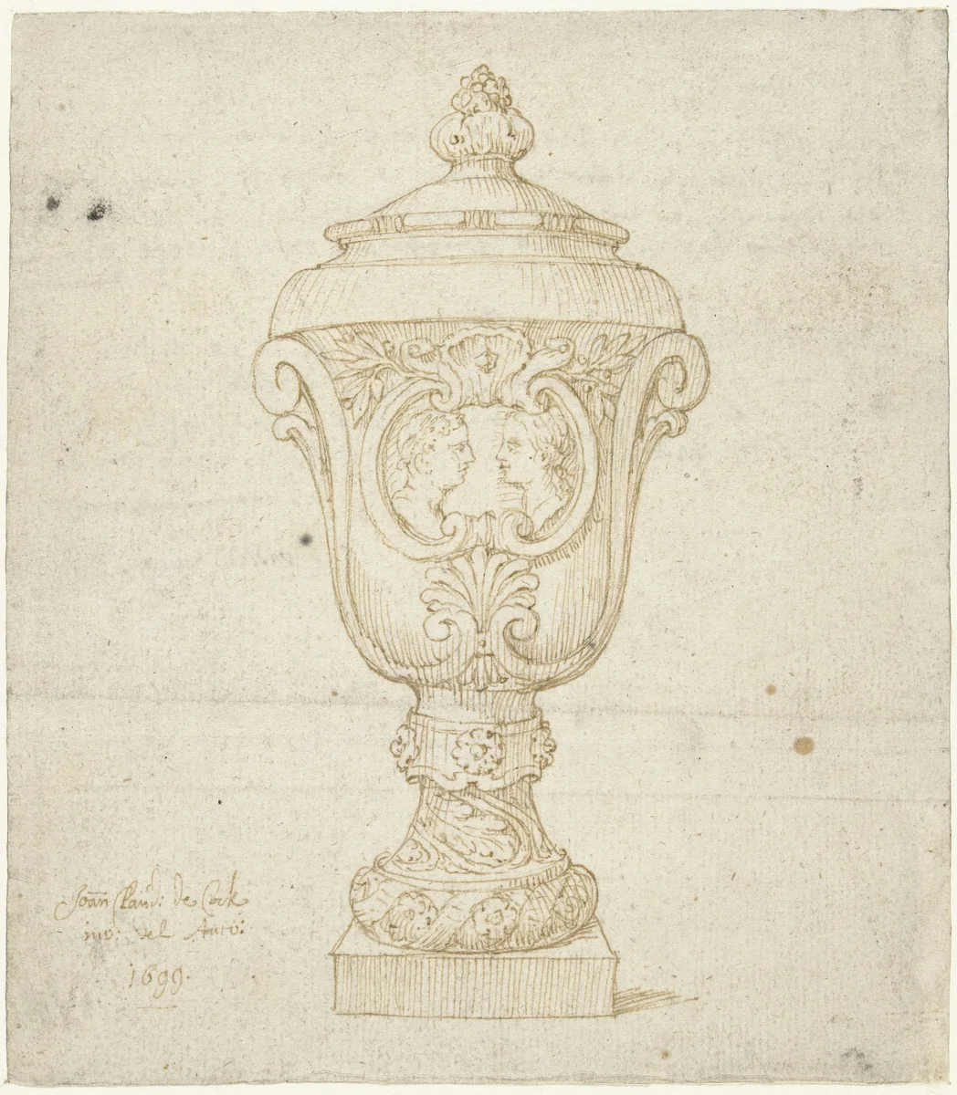 Tuinvaas met deksel by Jan Claudius de Cock, drawing, 1699