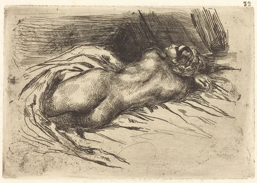 Study of a Woman, Viewed from the Back (Étude de femme vue de dos) by Eugène Delacroix, print, 1833