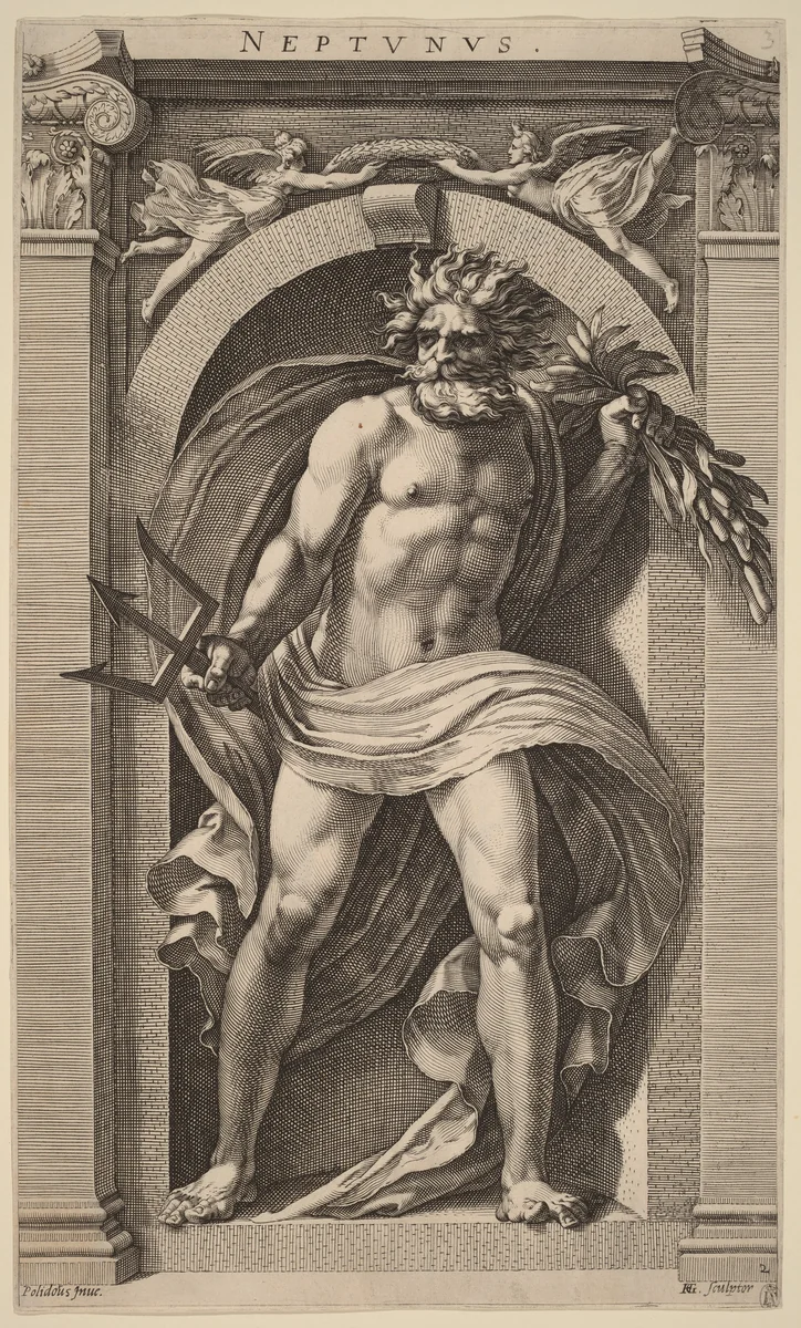Neptune by Hendrick Goltzius
Polidoro da Caravaggio, print, 1592