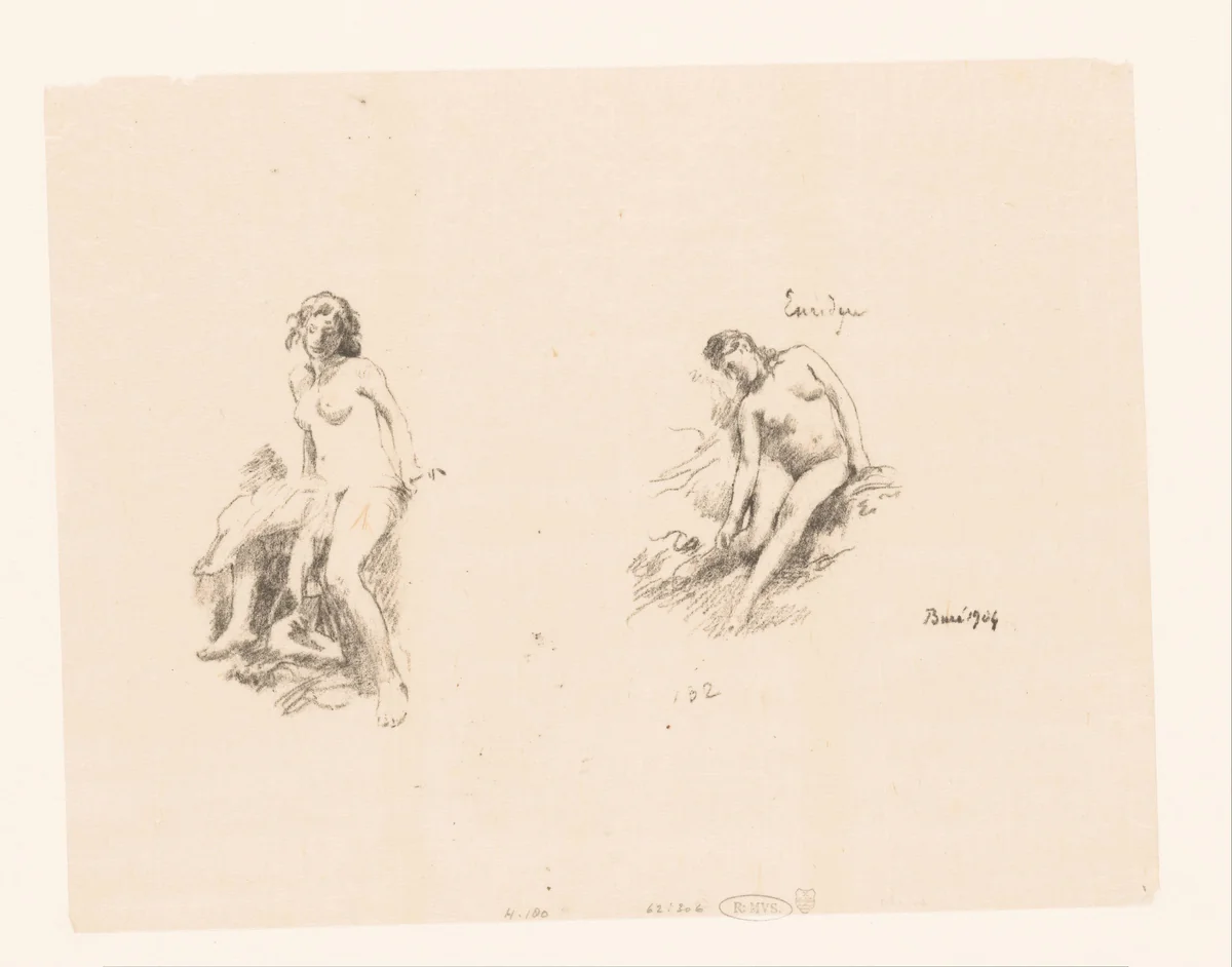 Studieblad met twee naakte vrouwen by Henri Fantin-Latour, print, 1904